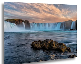 Sunset Over Godafoss Waterfall in Iceland