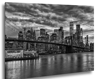 Brooklyn Bridge Leading to New York City in Black and White