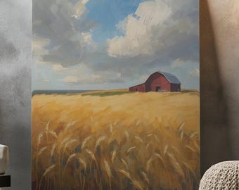 Canvas Canadian Prairies Wheat Field, mat canvas muurkunst opgespannen