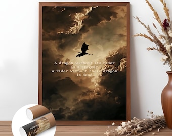 Fourth Wing Dragon Poster Print: Dragon Rider Fantasy Wall Art, Bookish Decor