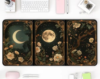 Celestial Tarot Card Desk Mat: Lunar Moon Magic Office Decor