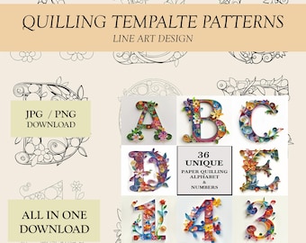 Quilling Alphabet & Zahlen Vorlage: PNG Line Art, JPG Referenz (Digitaler Download)