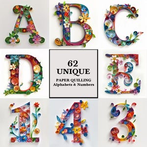 Alfabeti e numeri quilling, carta alfabeto unica quilling, carta per diario, carta stampabile con numeri quilling, alfabeto e numeri
