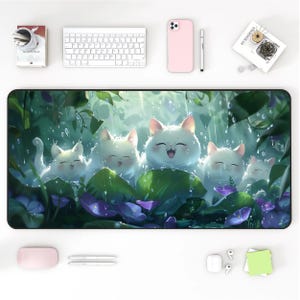 Kawaii Lofi Desk Mat, Cute Cats Mousepad, Purple Desk Mat, Office Decor, Gaming Accessories, Desk Mat Aesthetic