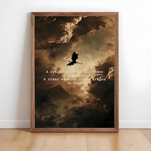 Arte mural imprimible de dragón de la Cuarta Ala: Decoración para amantes de los libros de fantasía, descarga digital de Jinete de Dragón