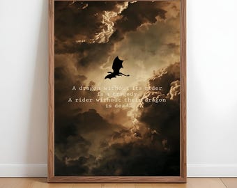 Fourth Wing Dragon Wall Art Printable: Fantasy Book Lover Decor, Dragon Rider Digital Download