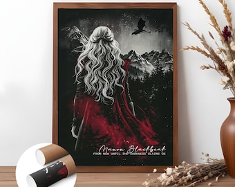 Impressão artística de Manon Blackbeak: Trono de vidro, decoração de dragão e bruxa