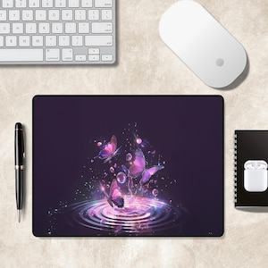 Tapis de souris papillon fantaisie : accessoires de bureau violets