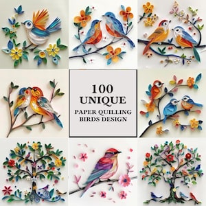 Quilling Birds Clipart: 100 Colorful Paper Art JPG Images (300 DPI Digital Download)