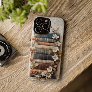 Telefoonhoesje geborduurde bloem, Cottagecore stoere hoes, boekenliefhebber cadeau, bloemen esthetische hoes, leesgrage accessoires, beschermende telefoonhoes,