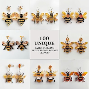Quilling Bee Earrings Clipart: AI-genererad papperskonst (digital nedladdning)