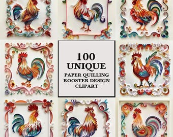 Quilling Rooster Clipart: AI-Generated Paper Art (Digital Download)