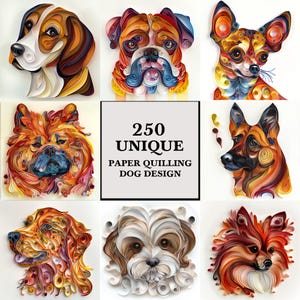 Tout dans des dessins quilling animaux, 250 dessins de 25 chaque animal, téléchargement numérique, art des races de chiens quilling, chien papier fait main art chien amoureux décor