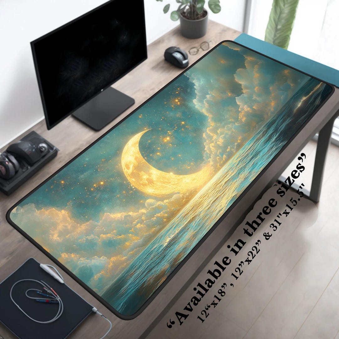 Cosmic Celestial Crescent Moon Desk Pad, Gaming Moon Mat, Desk Mat ...