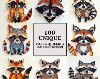 Raccoon Quilling Clipart: 100 Unique Paper Art Images (JPG Download