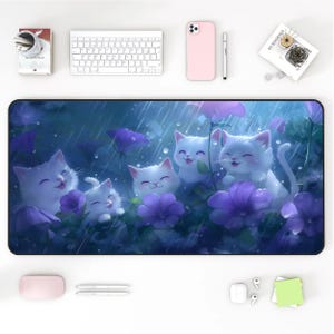 Kawaii Lofi Desk Mat, Cute Cats Mousepad, Purple Desk Mat, Office Decor, Gaming Accessories, Desk Mat Aesthetic
