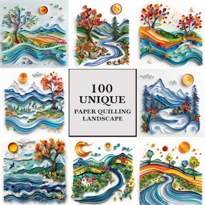 Conception de papier paysage piquant, Quilling de papier paysage unique, papier pour journal, papier imprimable paysages piquants, fournitures paysages