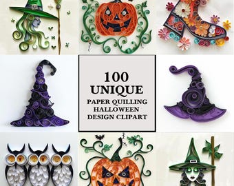 Halloween Quilling Clipart: Ghosts, Bats, Pumpkins (PNG Images Digital Download)