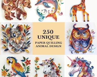Animal Quilling Clipart Bundle: 250 JPG Paper Art Designs (Digital Download)