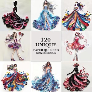 Clipart di abiti in carta quilling, stampe digitali di abiti eleganti, arte della moda, scrapbooking, sublimazione, artigianato fai da te, download digitale istantaneo