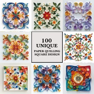 Tutto in forma quadrata Quilling Designs 100 Design quadrato Download digitale Design artistico unico Carta Quilled Forniture per diari quadrati