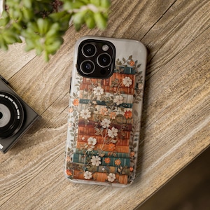 Telefoonhoesje geborduurde bloem, Cottagecore Cover, Book Lover Tough Cases - Floral telefoonhoesje, Bookish telefoonhoesje, beschermende telefoonhoesjes