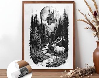 Terrasen Schwarz-Weiß-Poster: Wandbild inspiriert von Throne of Glass