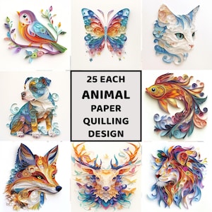 Alle in Tier Quilling Designs, 275 Design 25 pro Tier, Digitaler Download, einzigartiges Kunstdesign, Quilled Papiertiere Journal Zubehör