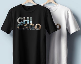 Chicago Skyline T-Shirt – Typography Graphic | Unisex Heavy Cotton