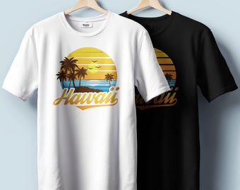 Koszulka Hawaii Sunset – Tropical Palm & Ocean Tee | Unisex Heavy Cotton