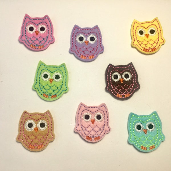 Owl Pink Yellow Blue Green You Choose Color Embroidered Felt Applique