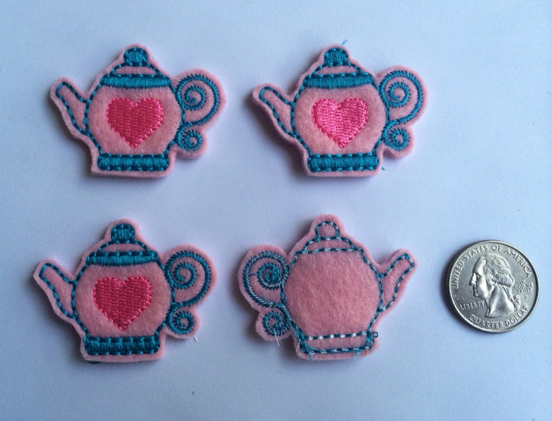 Pink Teapot Tea Party Embroidered Felt Applique Etsy