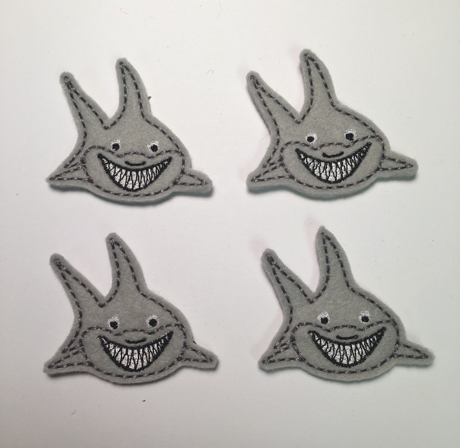 Shark Gray Fish Ocean Animals Embroidered Felt Applique