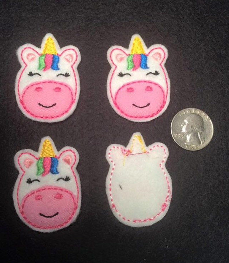 Girly Pink Unicorn Gold Horn Embroidered Felt Applique