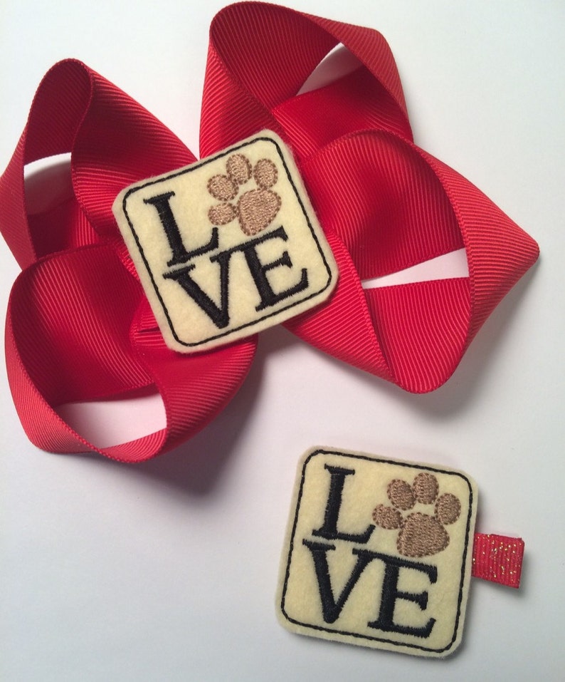 LOVE Paw Print Stamp Pet Valentine's Day Brown Embroidered Etsy