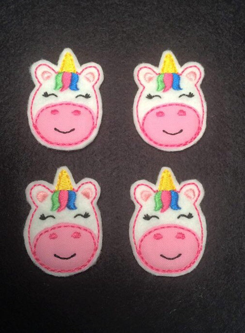 Girly Pink Unicorn Gold Horn Embroidered Felt Applique