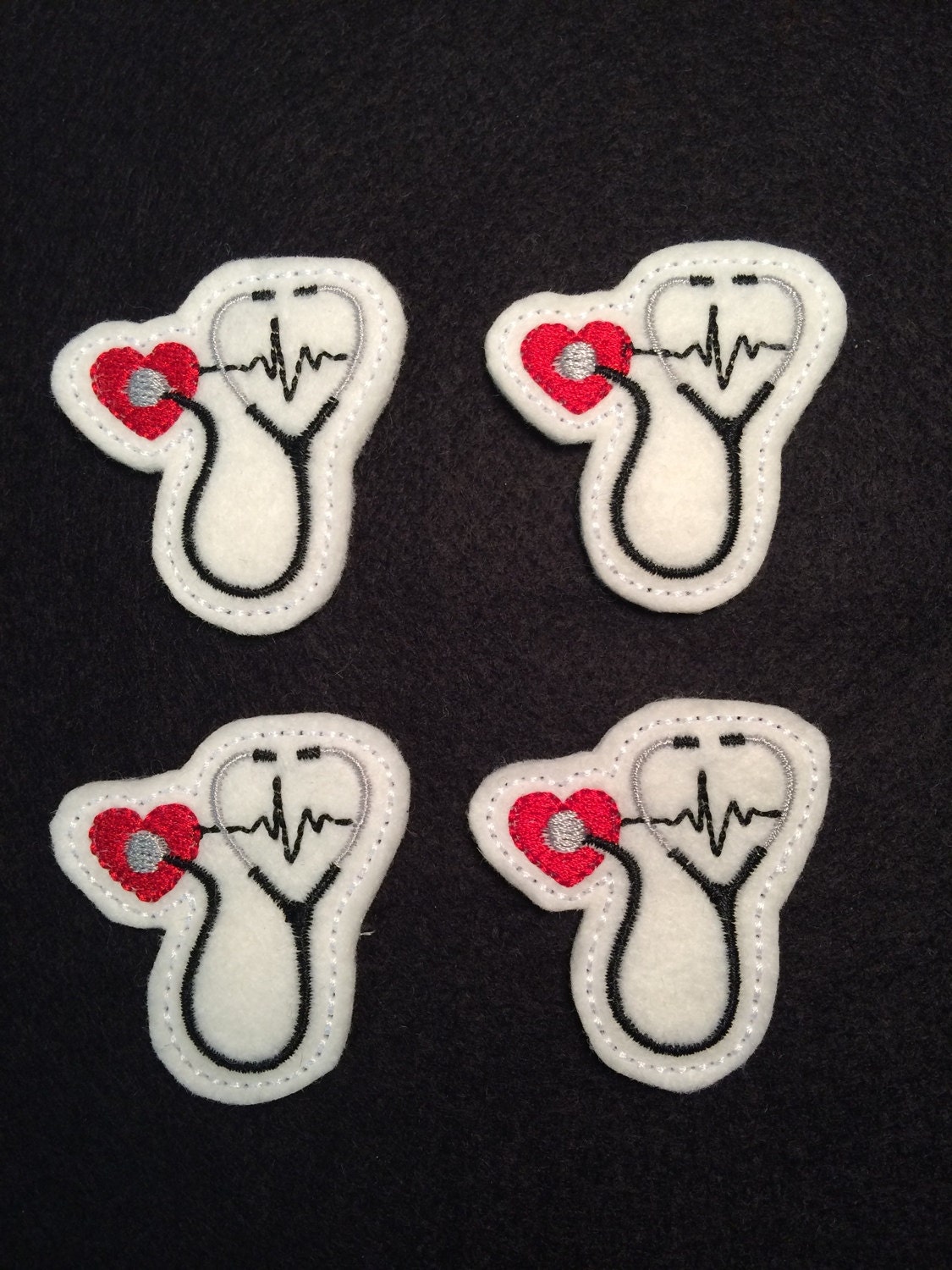 EKG Valentine's Day Heartbeat Red and Black Heart Embroidered Fel…