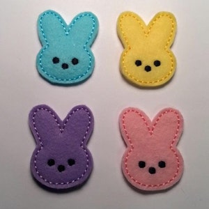Easter Bunny Marshmallow Peep YOU CHOOSE COLOR Pink Blue Yellow Purple Embroidered Felt Applique
