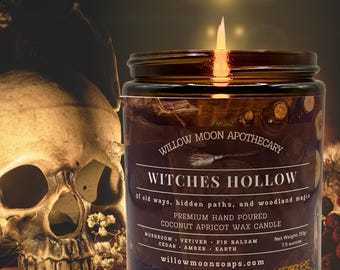 Witches Hollow Candle, Earthy Woods, Mushrooms, Amber | Witchy Fall Candle, Dark Forest Scent