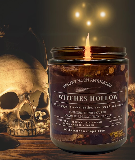 Witches Hollow Candle, Earthy Woods, Mushrooms, Amber | Witchy Fall Candle, Dark Forest Scent