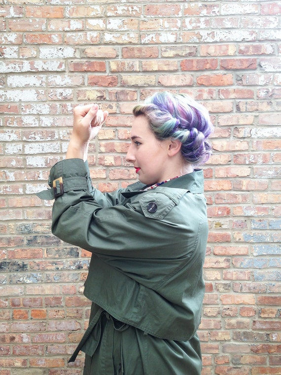 Military Jacket. Vintage Trench Coat. Olive Green