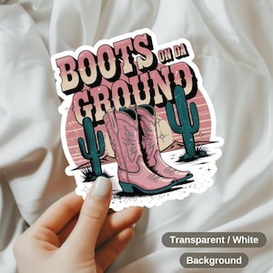 Sticker boots on da sol, sticker en vinyle bottes western roses cow-girl, décoration western, fond transparent ou blanc disponible, mode rodéo