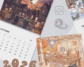 Calendario de pared de gatos 2026, regalo estético kawaii para amantes de los gatos, planificador mensual de papelería con gatitos adorables, decoración divertida de oficina con gatitos, calendario acogedor para gatos