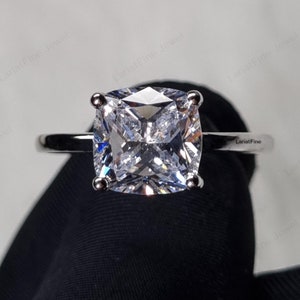 Single Diamond Bridal Ring, Cushion Cut Moissanite Wedding Ring, Solitaire Engagement Ring, 4 Prong Set Ring, Silver Promise Ring for Her.
