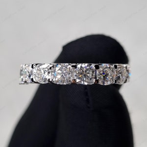 925 Sterling Silver Band, Cushion Cut Moissanite Engagement Band, Gorgeous Full Eternity Wedding Band, U Shaped Prong Set Anniversary Gift.
