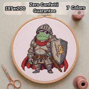 Frog Knight Cross Stitch Pattern PDF, Cute Toad Paladin Armor Embroidery Chart, Fantasy Warrior Decor, Instant Download DIY Craft PDF File