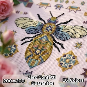 Bee Cross Stitch Pattern PDF, Quilt Block Sampler Embroidery Chart, Folk Art Honeybee Design, Vintage Nature Wall Decor Instant Download