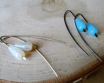 Modern Teardrops - minimalist Czech glass teardrop earrings on sterling or 14K gold fill wires - made to order