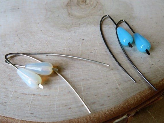 Modern Teardrops - minimalist Czech glass teardrop earrings on sterling or 14K gold fill wires - made to order