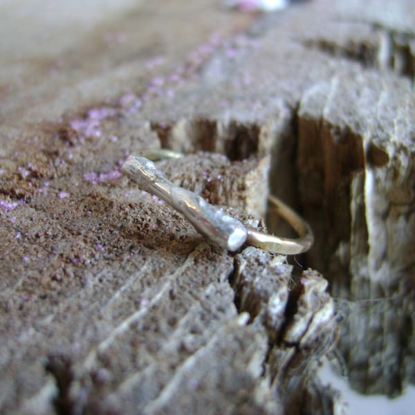 Twig - Argentium silver twig ring with gold fill or sterling band - made to order